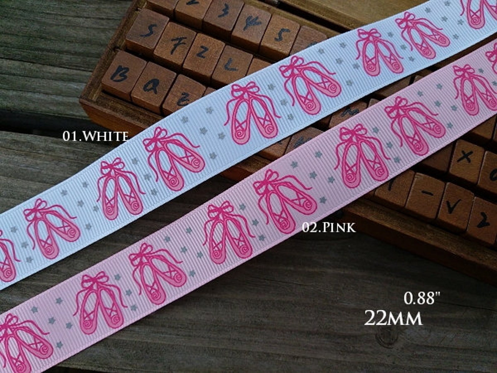 princess,ballet shoes,silver star printed grosgrain ribbon,(choose color)22mm(0.88