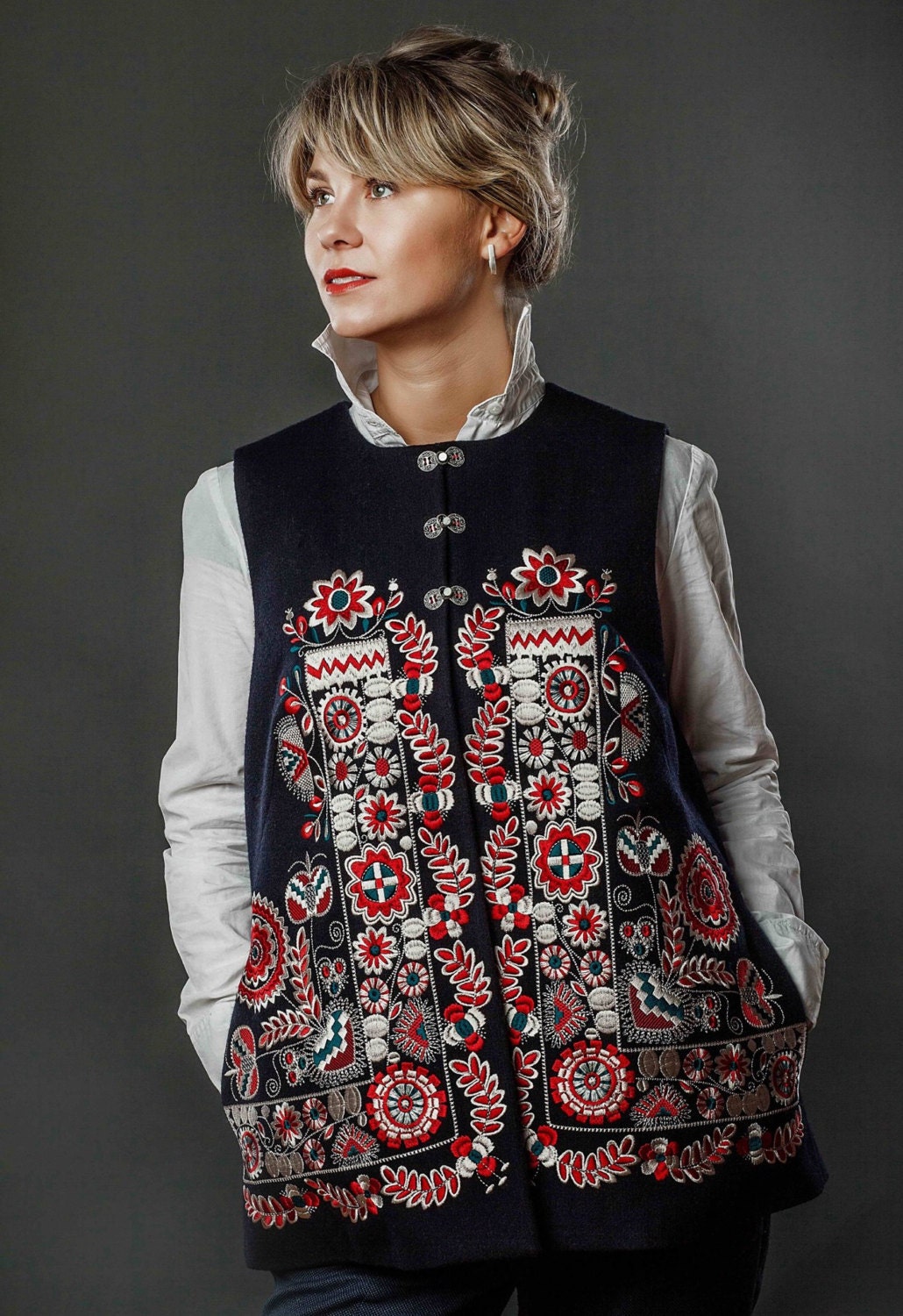 Embroidered vest waistcoat sleeveless jacket sleeveless Etsy