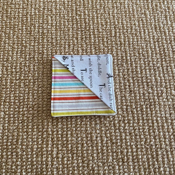 Multicolor Stripes and Words Themed Fabric Corner Bookmark