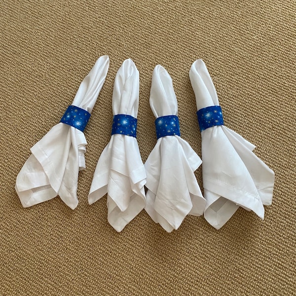 Blue Star Cloth Fabric Napkin Rings, Set of 4