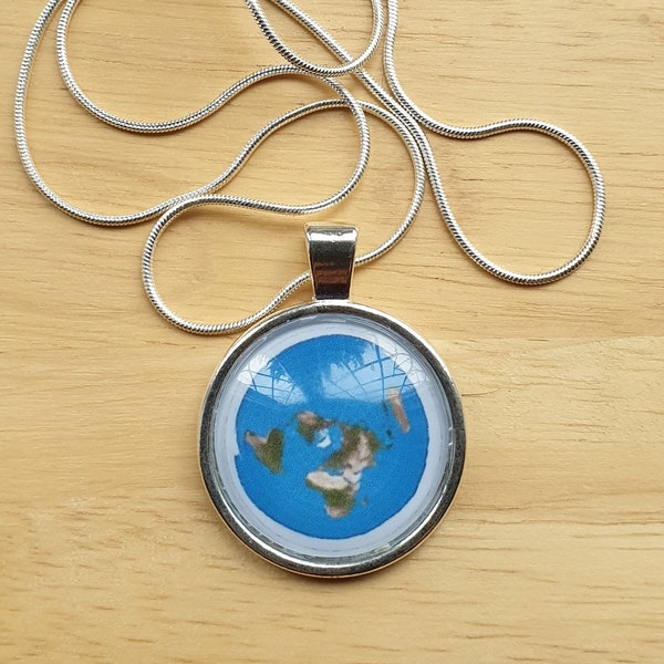 Flat Earth Map Necklace, Flat Earth Map Gift, Flat Earther, Conspiracy Theory Necklace