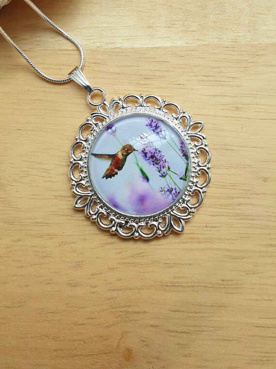 Hummingbird Necklace Lavender Necklace Lavender Gift Etsy