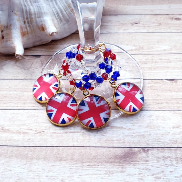 Coronation Party, King Charles III, Street Party, Union Flag Wine Charms, UK Flag Wine Charms, Patriotique