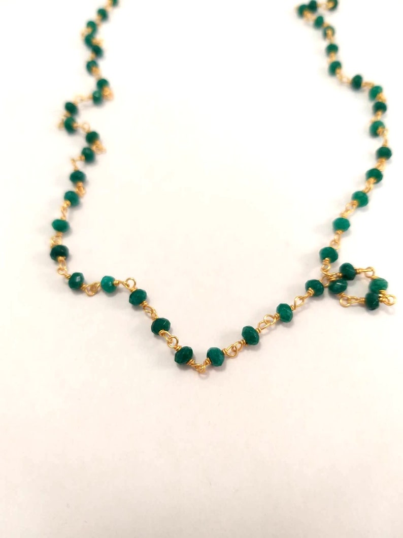 Tiny Gemstone Necklace Green Bead Necklace Smaragdite Beads Chain Long Rosary Necklace Green Beaded Chain Necklace Gift For Mother