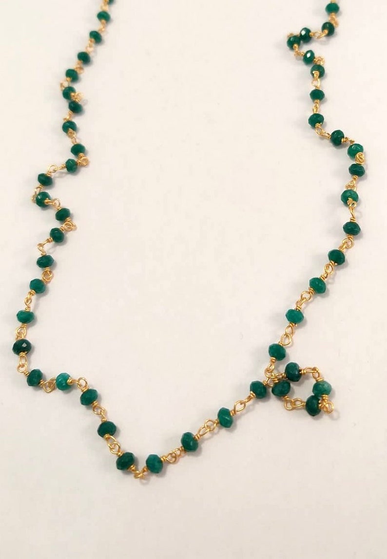 Tiny Gemstone Necklace Green Bead Necklace Smaragdite Beads Chain Long Rosary Necklace Green Beaded Chain Necklace Gift For Mother