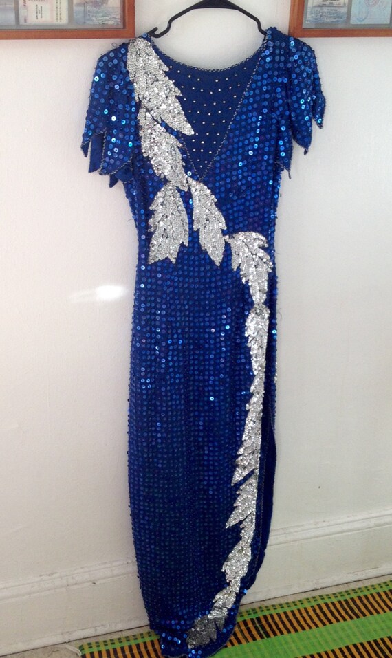 Stunning blue and silver sequined gown - image 2