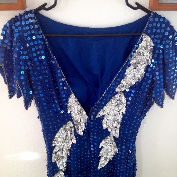 Stunning blue and silver sequined gown - image 4