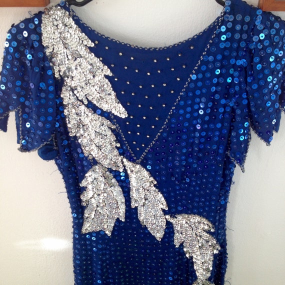 Stunning blue and silver sequined gown - image 1