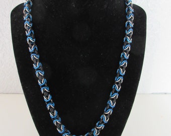 18g stainless steel with 1 color and black anodized aluminum byzantine chainmail necklace