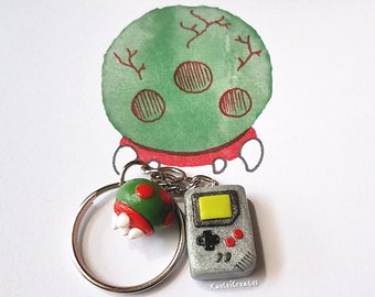 Game Boy with Metroid Keychain - Polymer Clay - Cute Gift - Handmade