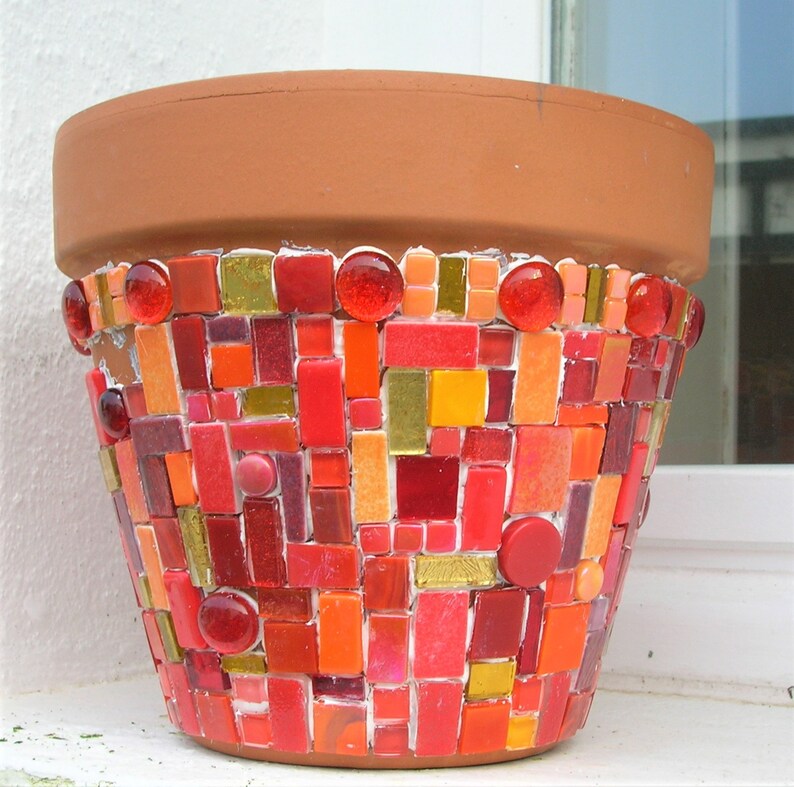 Cache pot terre cuite mosaique rouge image 5