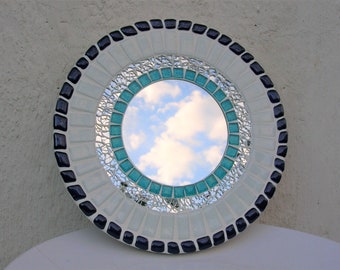 Miroir murale mosaique, miroir bleu, miroir décoratif