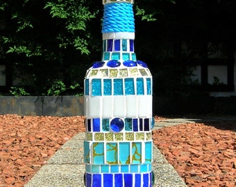 bouteille déco mosaique bleu