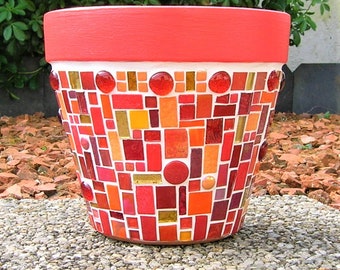 Cache pot terre cuite mosaique rouge