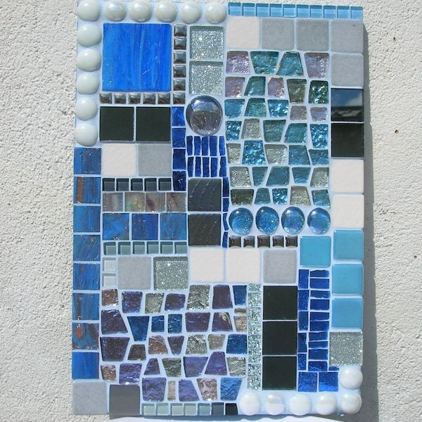 Tableau mosaique bleu et gris