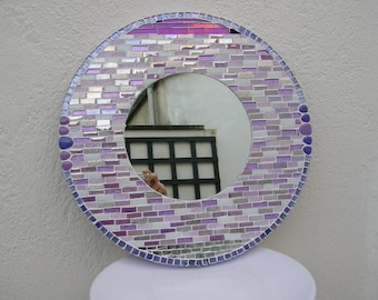 Miroir de mosaique, miroir rond, miroir violet, miroir d'entrée