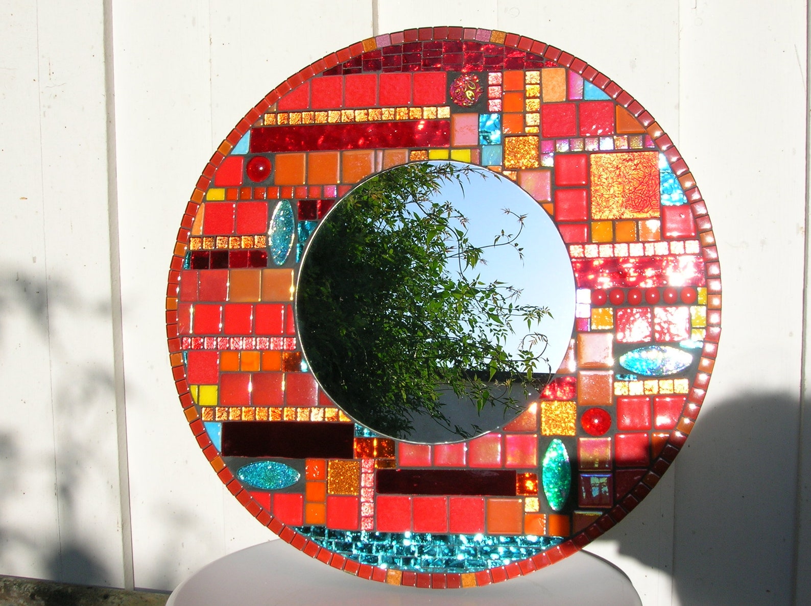 Miroir Décoratif Mosaïque Fait Main - Dimensions 26x26 Cm - Thème Floral Multicolore - Neuf - Fabriqué En France