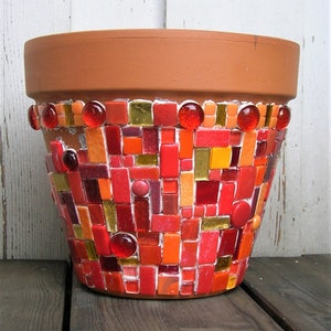 Cache pot terre cuite mosaique rouge image 4