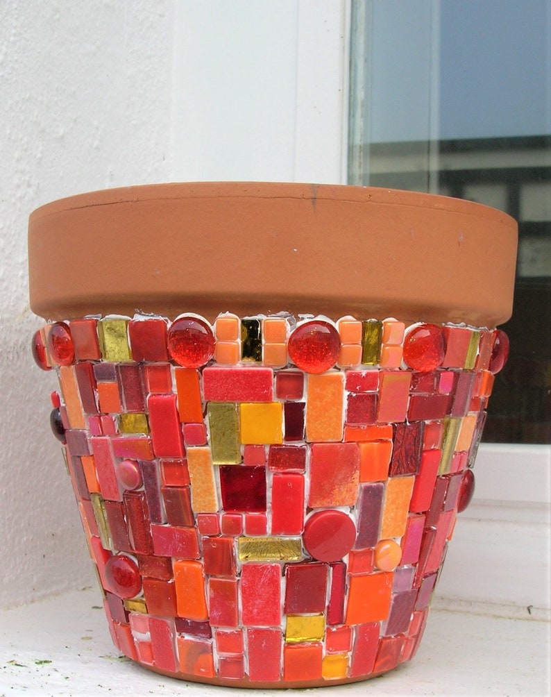 Cache pot terre cuite mosaique rouge image 6