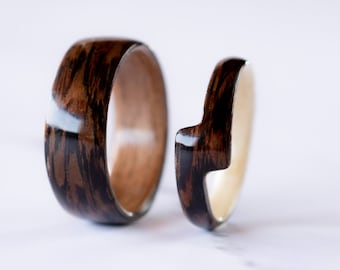 Wooden Couples Ring Set • Matching Wood Ring Set • Handmade Wenge Bentwood Rings • Bolt Couples rings