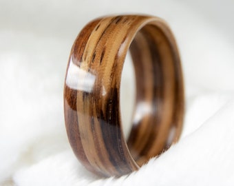 Wooden rings for men • Mens wooden ring • Handmade Zebrano & Rosewood bentwood rings • Minimalistic style