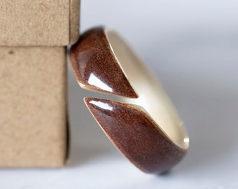 Unique Wooden rings for men • Mens wooden ring • Handmade Madrone bentwood rings • Cut wooden ring