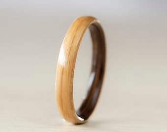 Simple minimalist wood ring • Extra thin wooden rings for women • Womens wooden ring • Handmade Oak & Wenge bentwood rings