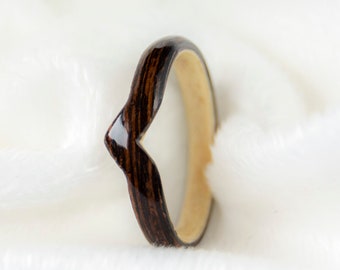 Chevron wooden ring • Womens wooden V ring • Extra thin wooden rings for women • Handmade bentwood rings • Minimalist ring for women