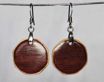 Geometric Dangling Earrings • Handcrafted Women Dangling Earrings • Purple Heart and Maple Wood Earrings • personalized gift