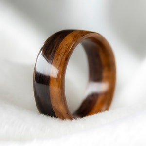Wooden rings for men • Mens wooden ring • Handmade Ebony & Kiaat bentwood rings • Black and Orange wooden ring