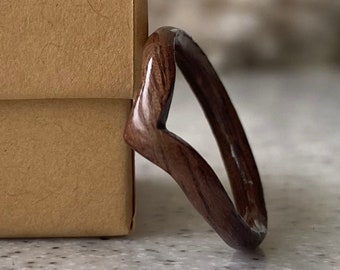 Chevron American walnut wood rings • Thin wooden rings for women • wooden V ring • Tiara wooden ring •  Minimalist V wood ring