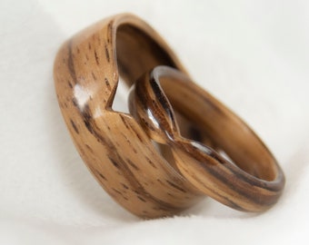 Wooden couple ring set • For women and men • Zebrano wooden rings