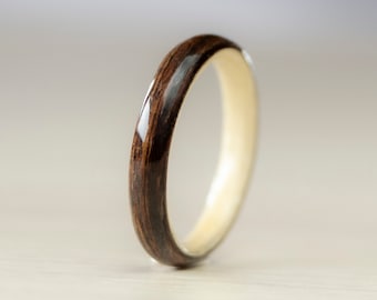 Ultra thin ring • Simple minimalist wood ring • thin wooden ring bands for women • Delicate thin ring • Handmade Wenge & Maple bentwood ring