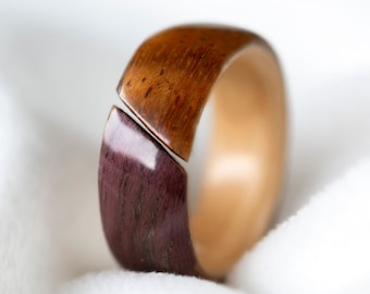 Handmade bentwood rings • Wooden rings for men • Mens wooden ring • Kiaat Purpleheart wooden ring