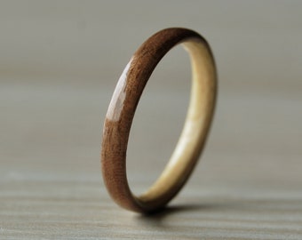 Extra thin wooden rings for women • Womens wooden ring • Handmade Walnut & Maple bentwood rings
