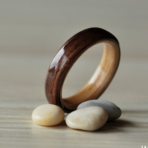 Ebony & Oak wood ring • Handmade womens wooden ring • Black wooden ring