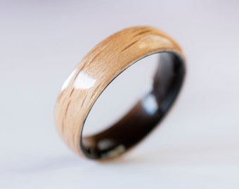 Extra thin wooden rings for men • Mens wooden ring • Handmade Cherry & Ebony bentwood rings