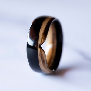 Wooden rings for men • Mens wooden ring • Handmade Zebrano & Ebony bentwood rings