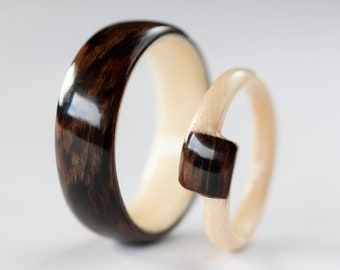 Couple Unique Rings · Engagement Wood Ring Set · Handmade Wenge & Maple Rings · Lightning Bolt wood ring · Square Cut Ring · Bolt ring