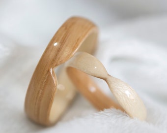 Matching thin wood Ring Set · Oak & Maple Bentwood Rings • Couples ring Set • Extra thin ring Set