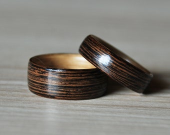 Passendes Holz Ring Set · Handgemachte Wenge & Eiche Bentwood Ringe · Pärchenringe • Geschenkset Für Paare