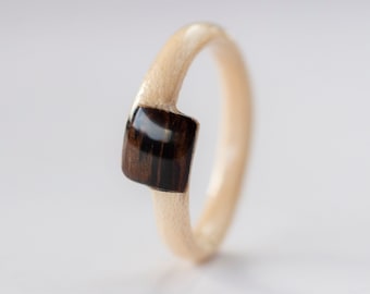 Lightning Bolt Ring · Square Wooden Ring Women · Maple & Wenge Wood Ring • Minimalist Geometric Ring