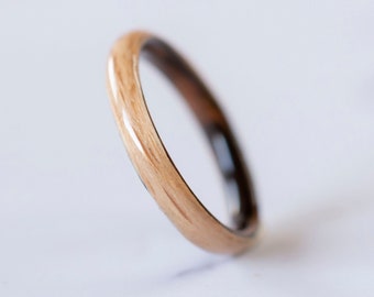 Extra thin wooden rings for women • Womens wooden ring • Handmade Cherry & Ebony bentwood rings