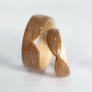 Handmade Maple & Walnut Wood Ring Set • Minimalist Couple Rings