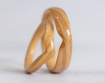 Olive Matching Wood Ring Set · Handmade  Bentwood Rings · Couple V Rings · Chevron & V Ring