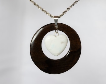 Ziricote Wood Pendant • White turquoise stone • White Stone Pendant • Handmade Women Wood Necklace • Pendant Necklace • Gift For Her