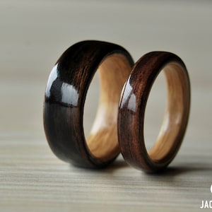 Matching Wood Ring Set · Handmade Ebony & Oak Bentwood Rings · Black Couples rings • Couples Gift