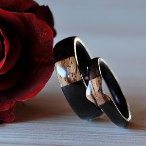 Wooden couple ring set • Wedding rings • Ebony & Zebrano ring set • Black wooden ring set • For women and men • Chevron ring