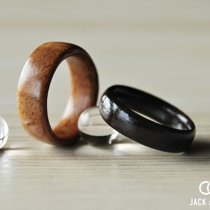 Wood Ring Set · Handmade Kiaat & Ebony wood  Rings · Couples rings • Couples Gift