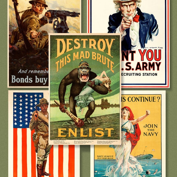 25 WWI Military Propaganda Posters [High Quality, Print Resolution, Digital Download Clip Art]